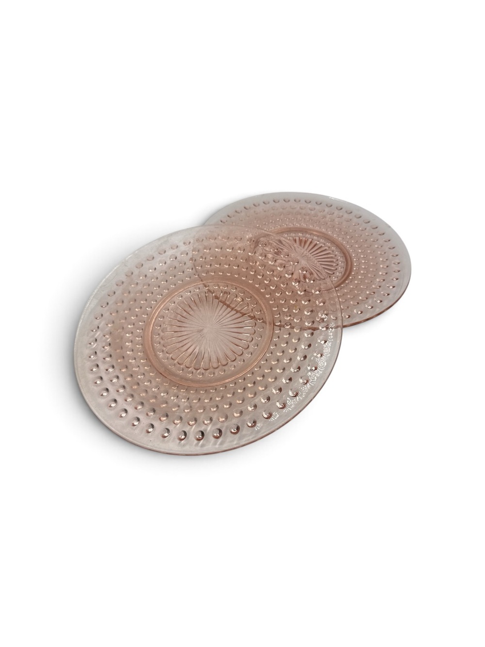 Vintage Pink Depression Glass Hobnail Plates 8.5” Pair AS IS
